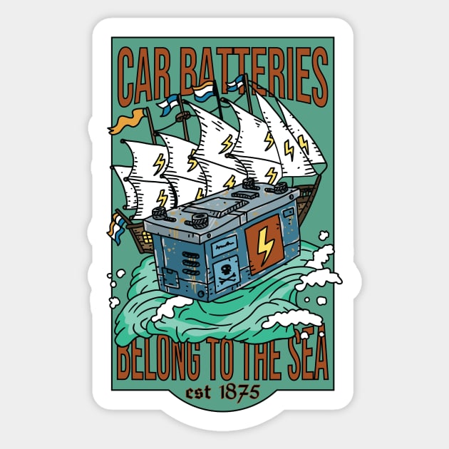 car batteries in the ocean. Sticker by JJadx